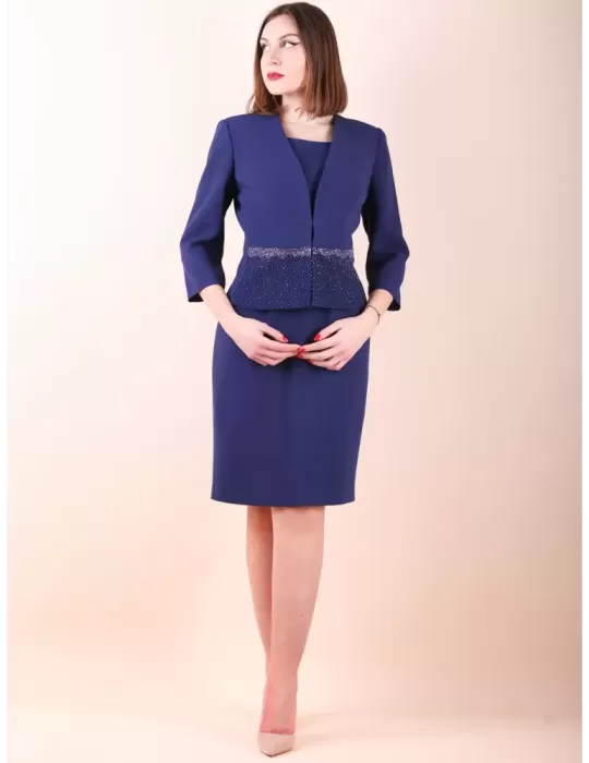 Sonia Pena Couture 11221007 | Abito e giacca cady blu con ricamo Sonia Pena Couture 11221007 | Abito e giacca cady blu con ricamo