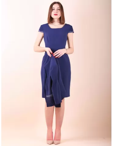 Sonia Pena Couture 11221007 | Abito e giacca cady blu con ricamo 2