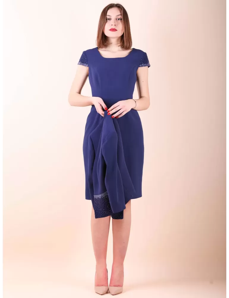 Sonia Pena Couture 1221007 blue sequins dress and jacket suit