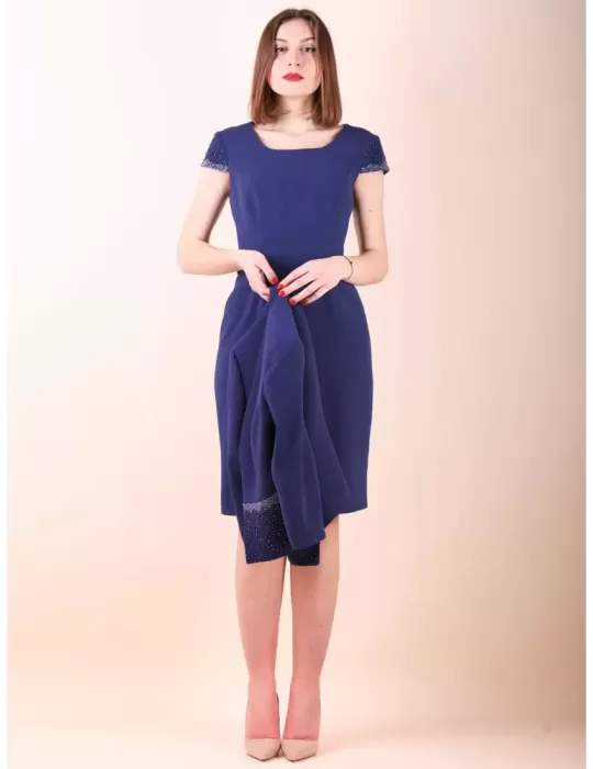 Sonia Pena Couture 11221007 | Abito e giacca cady blu con ricamo