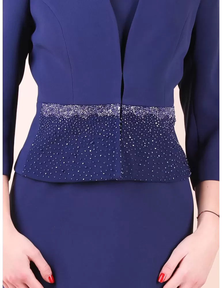 Sonia Pena Couture 11221007 | Abito e giacca cady blu con ricamo