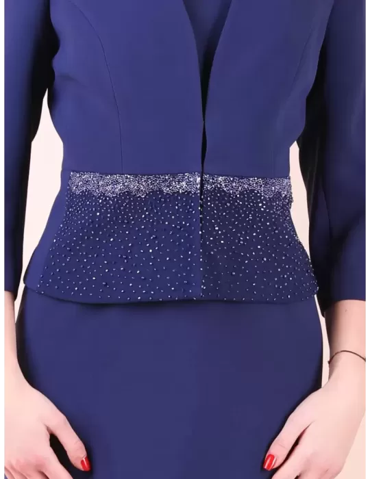 Sonia Pena Couture 11221007 | Abito e giacca cady blu con ricamo