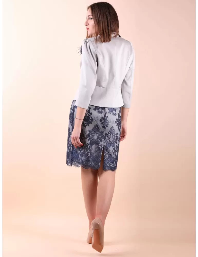 Sonia Pena Couture 1220030 | Abito e giacca in pizzo blu e argento