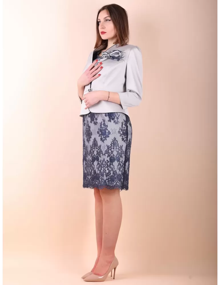Sonia Pena 1220030 blue lace dress and silk jacket suit plus size available