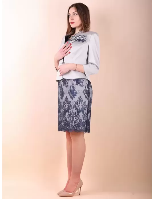 Sonia Pena Couture 1220030 | Abito e giacca in pizzo blu e argento