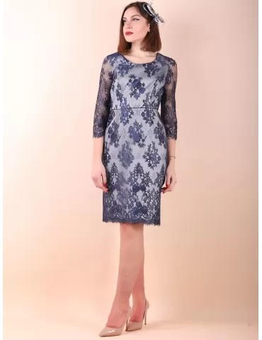Sonia Pena Couture 1220030 | Abito e giacca in pizzo blu e argento 2