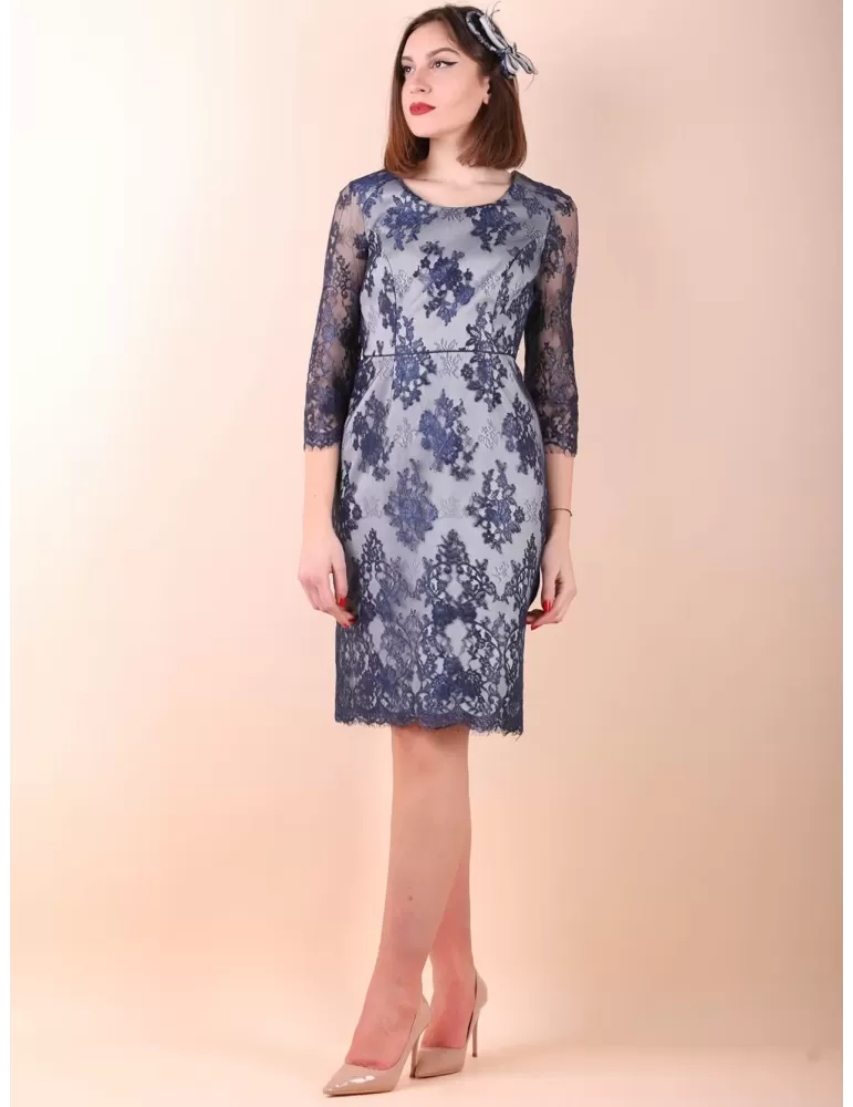 Sonia Pena Couture 1220030 | Abito e giacca in pizzo blu e argento