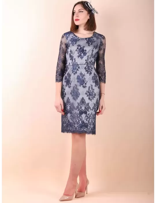 Sonia Pena Couture 1220030 | Abito e giacca in pizzo blu e argento