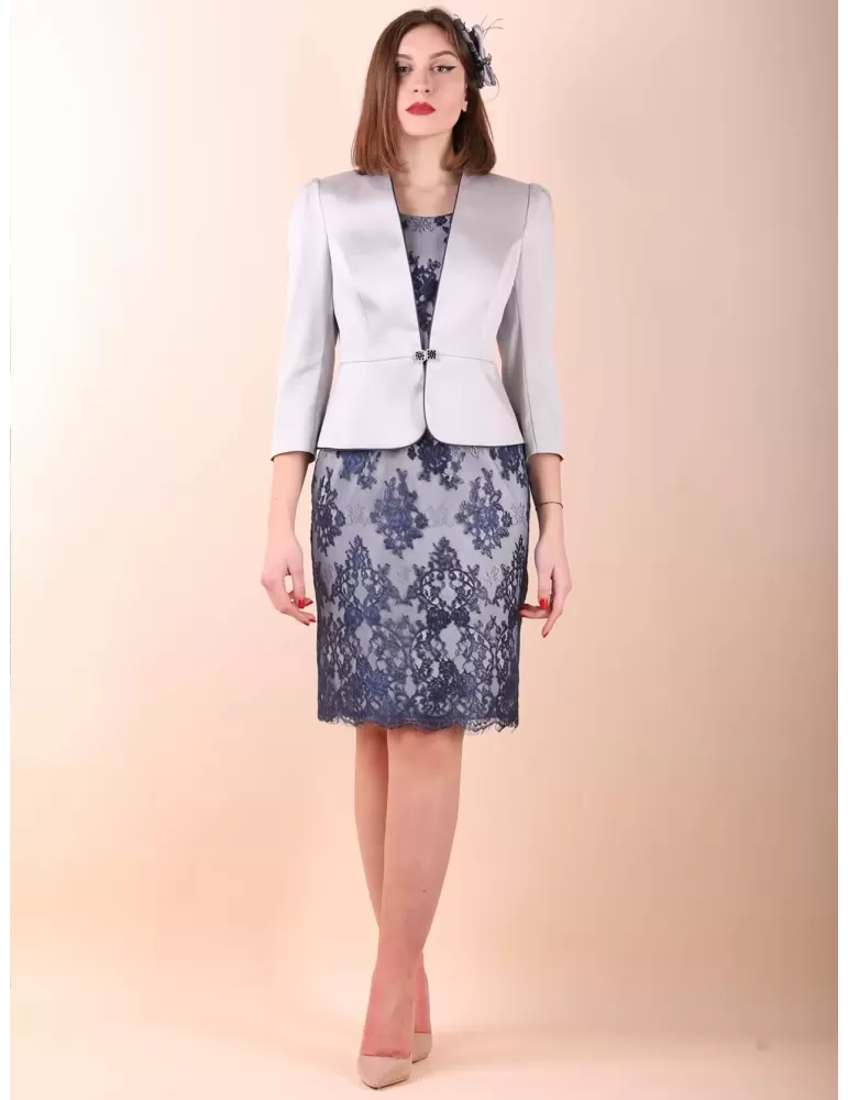 Sonia Pena 1220030 blue lace dress and silk jacket suit plus size available Sonia Pena 1220030 blue lace dress and silk jacket suit plus size available