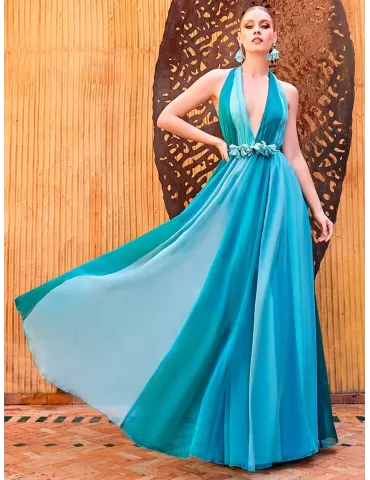 Sonia Pena 11220073 low necked black yellow evening dress