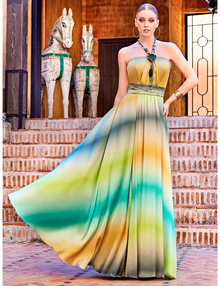 Sonia Pena 11220040 low necked yellow and green shadows evening dress Sonia Pena 11220040 low necked yellow and green shadows evening dress
