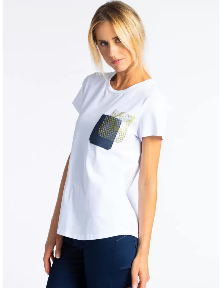 White finest cotton t-shirt with rhinestones by Volpato White finest cotton t-shirt with rhinestones by Volpato