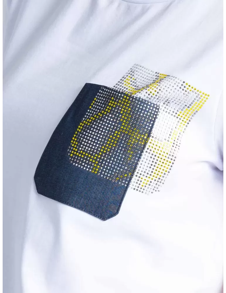 White finest cotton t-shirt with rhinestones by Volpato