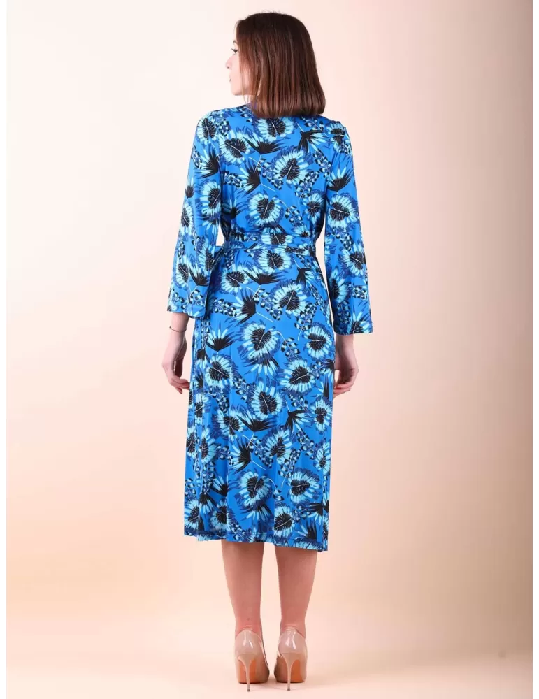 Abito lungo kimono incrociato fantasia azzurra Maesta Milano online