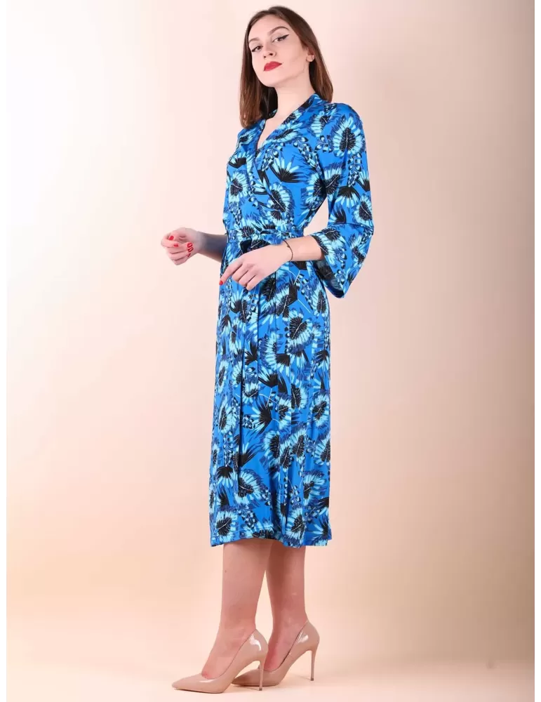 Maesta Milano blue kimono printed long crossed dress