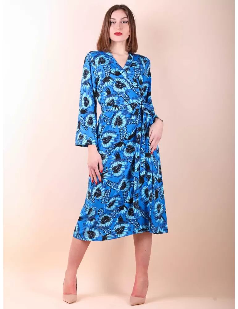 Maesta Milano blue kimono printed long crossed dress