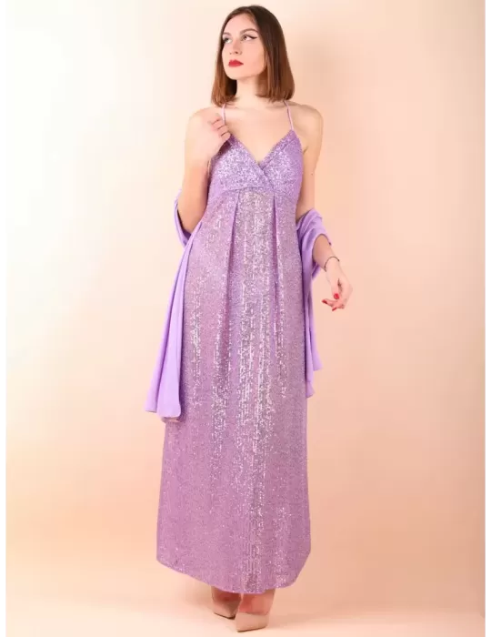 Maesta Milano pull-on low neck long lilac sequin dress Maesta Milano pull-on low neck long lilac sequin dress