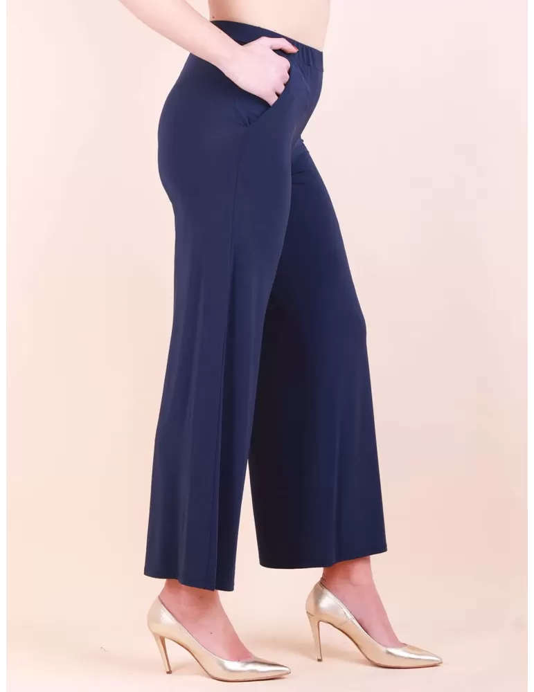 Francesca Mercuriali Pantaloni blu larghi palazzo jersey fino alla 60