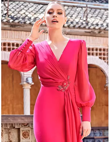 Sonia Pena fuchsia silk evening sheath dress with embroidery 2