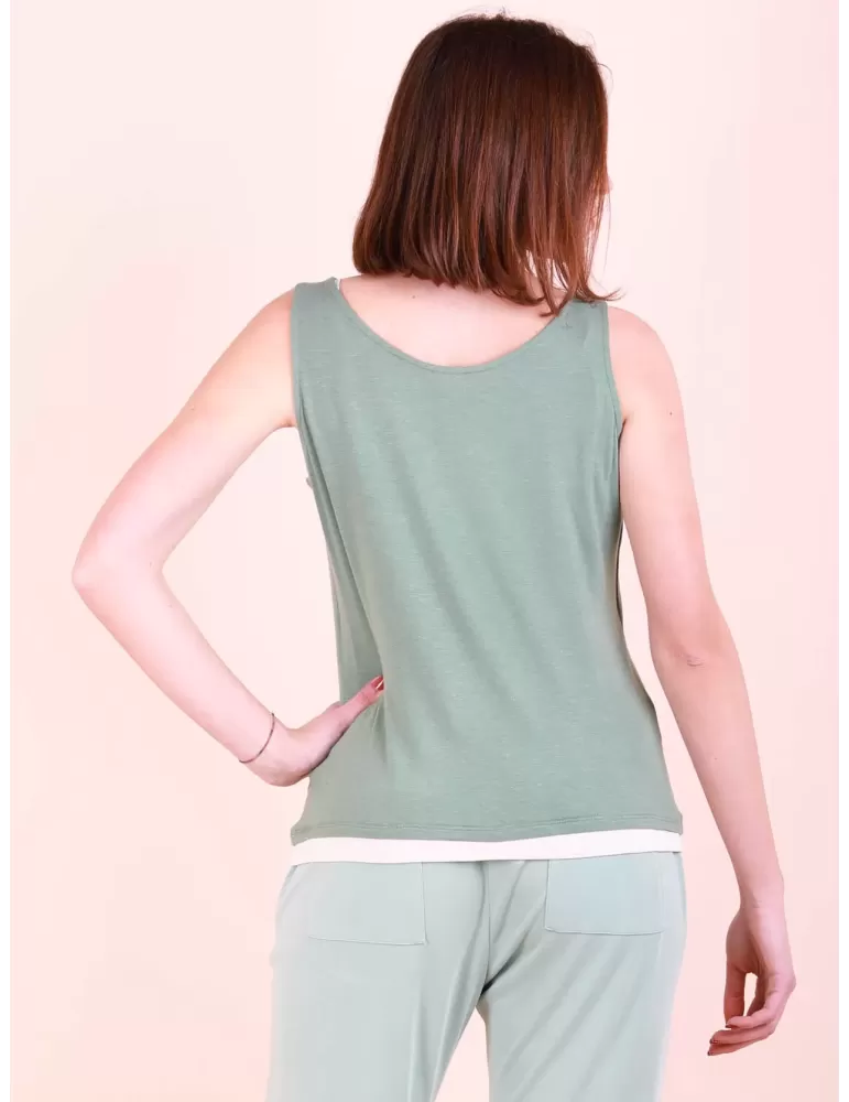 Paz Torras shop online | Canotta effetto doppio bicolore panna e verde