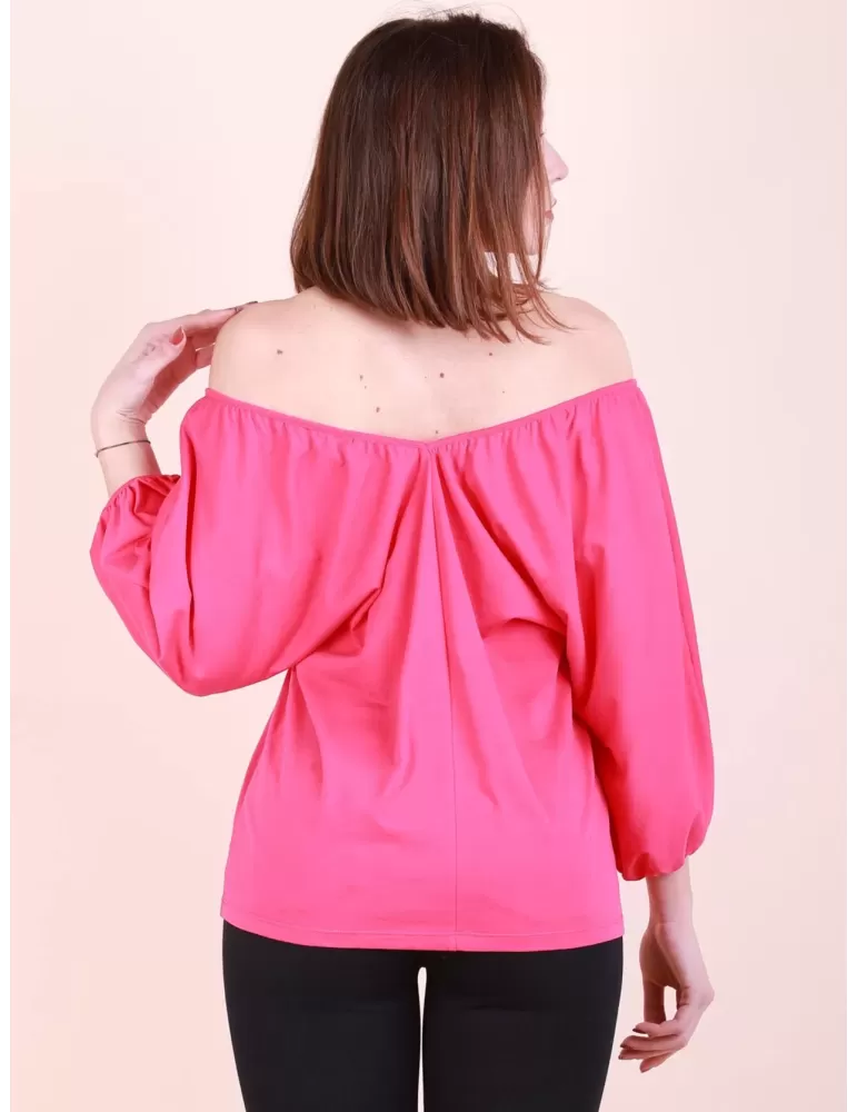 Amthist Italy | Fuchsia finest cotton plonge v-neck t-shirt