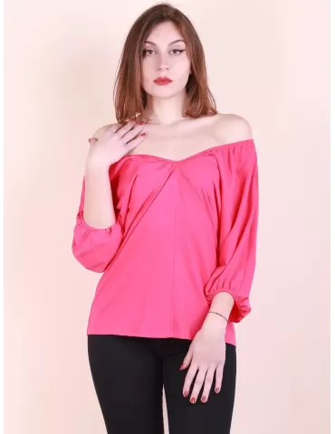 Amthist Italy | Fuchsia finest cotton plonge v-neck t-shirt 2