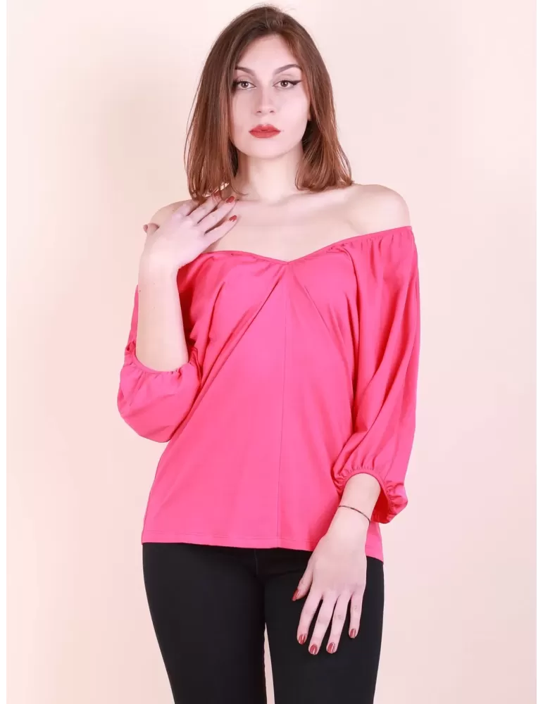 Amthist Italy | Fuchsia finest cotton plonge v-neck t-shirt