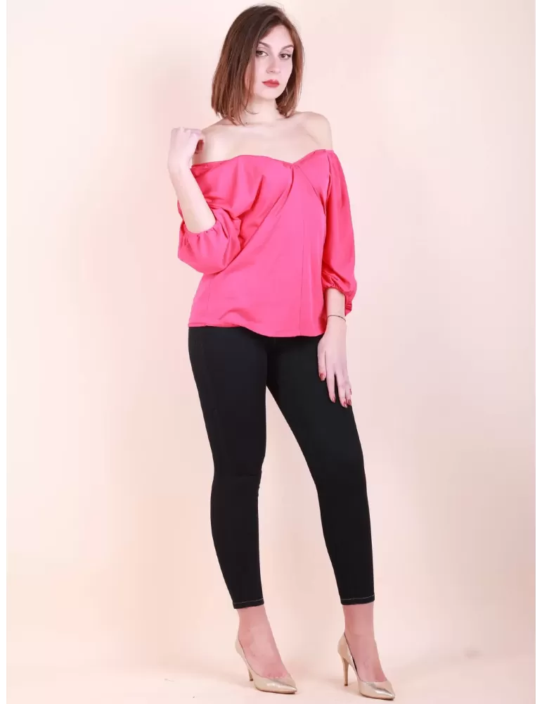 Fuchsia finest cotton v-neck t-shirt by Amethist