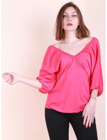 Fuchsia finest cotton v-neck t-shirt by Amethist