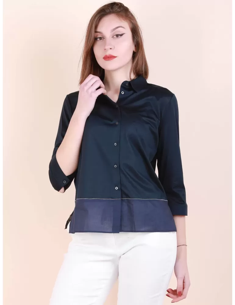 Zanetti 1965 | Dark blue muslin and jersey all cotton shirt plus size Zanetti 1965 | Dark blue muslin and jersey all cotton shirt plus size