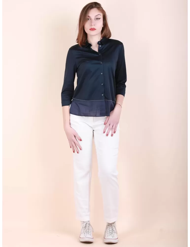 Zanetti 1965 | Dark blue muslin and jersey all cotton shirt plus size