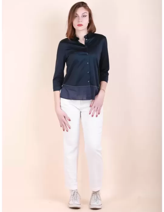 Zanetti 1965 | Dark blue muslin and jersey all cotton shirt plus size