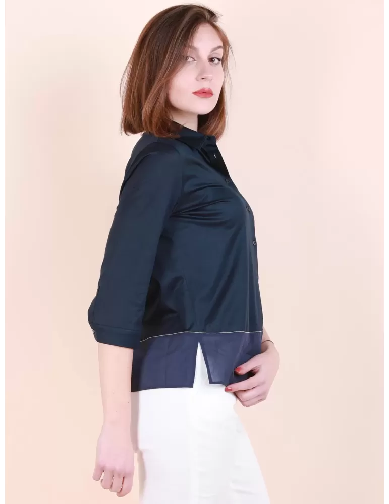 Zanetti 1965 | Dark blue muslin and jersey all cotton shirt plus size