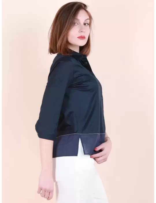 Zanetti 1965 | Dark blue muslin and jersey all cotton shirt plus size