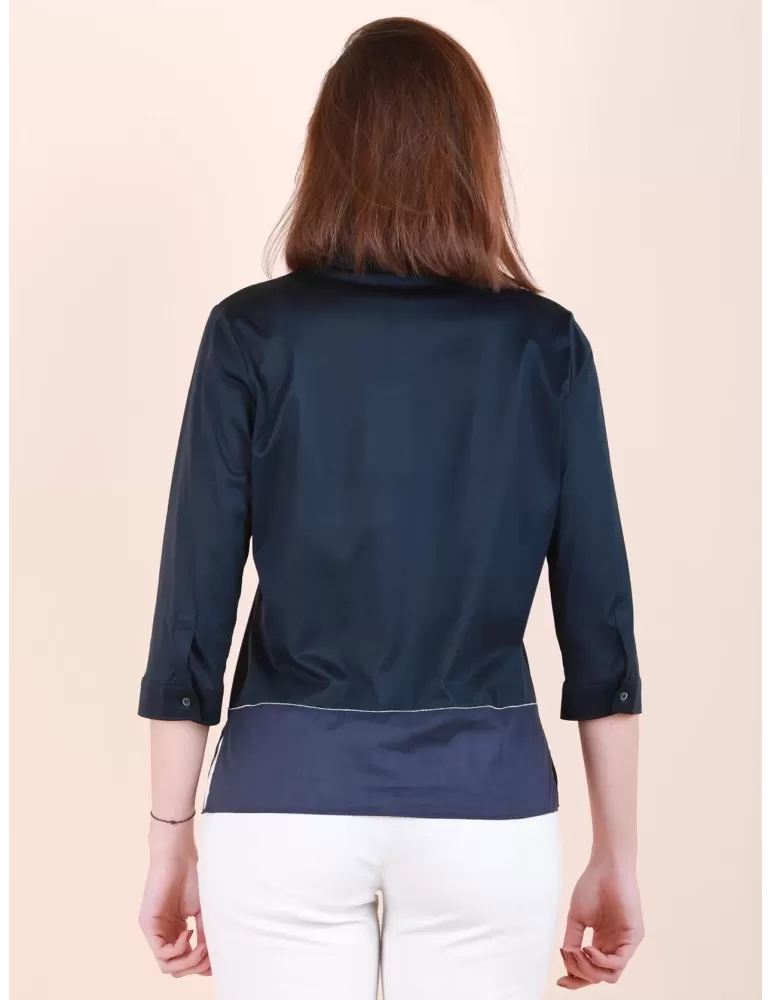 Zanetti 1965 | Dark blue muslin and jersey all cotton shirt plus size