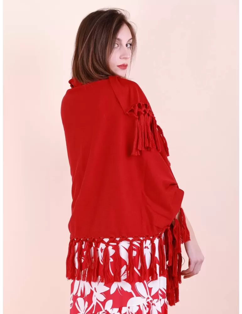 Red pure merino wool maxi stole cape scarf shawl with fringes Red pure merino wool maxi stole cape scarf shawl with fringes