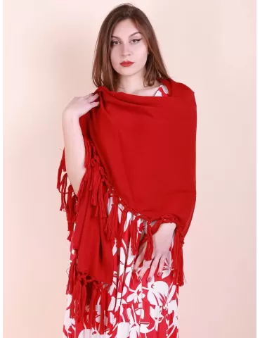 Red finest merino wool maxi stole cape scarf shawl with fringes online 2
