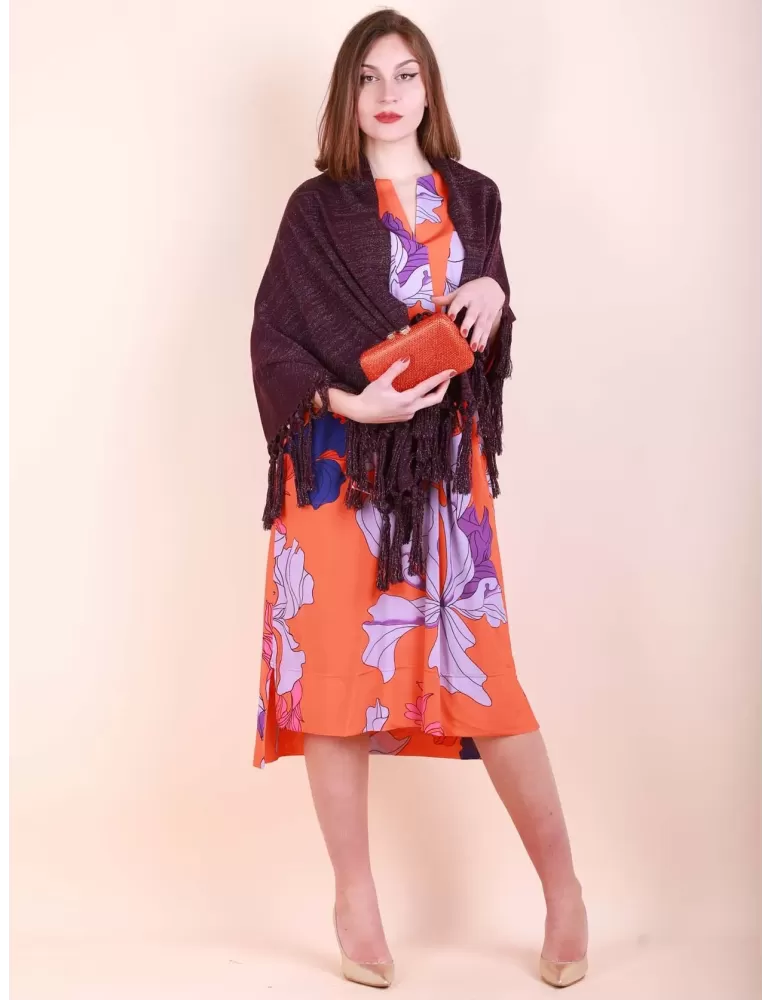 Shop online Purple lurex merino wool maxi tippet cape scarf with fringes