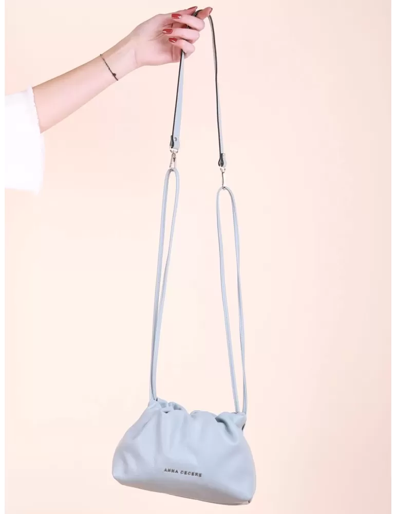 Borsa a sacchetto vera pelle celeste bon bon bag Anna Cecere online