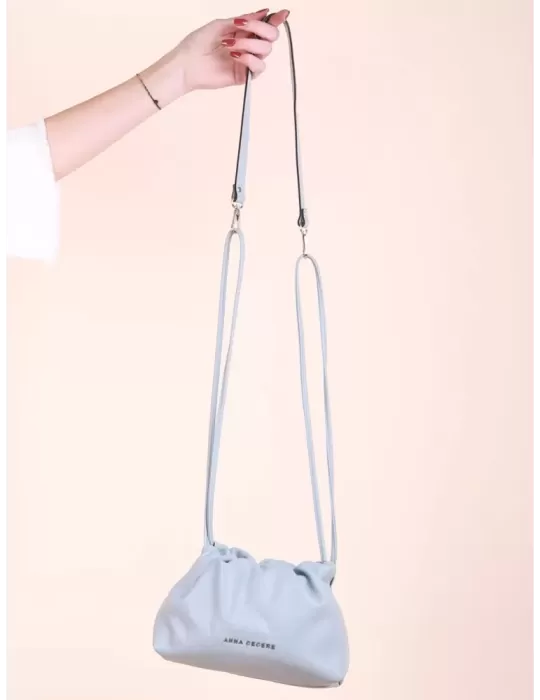 Borsa a sacchetto vera pelle celeste bon bon bag Anna Cecere online