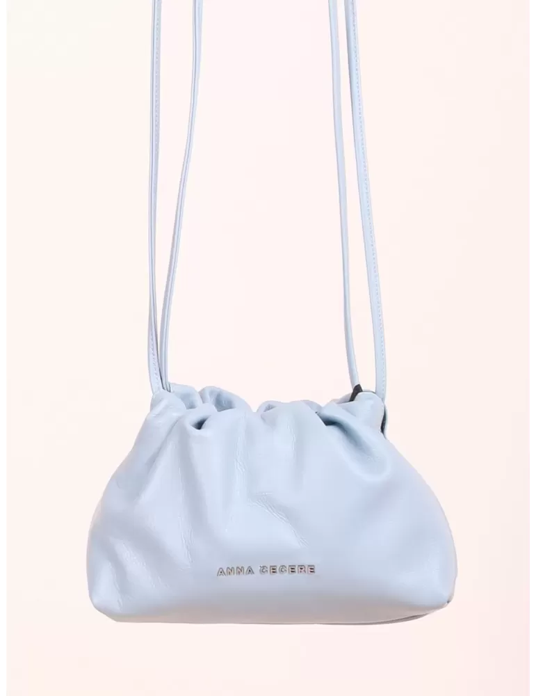 Borsa a sacchetto vera pelle celeste bon bon bag Anna Cecere online Borsa a sacchetto vera pelle celeste bon bon bag Anna Cecere online