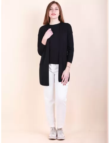 Dark blue cotton long cardigan two pieces twinset by Volpato