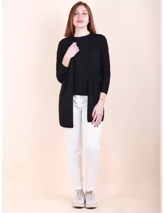 Dark blue cotton long cardigan two pieces twinset by Volpato Dark blue cotton long cardigan two pieces twinset by Volpato