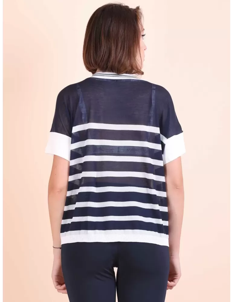 Riva Tricot blue and white striped knitted blouse shirt