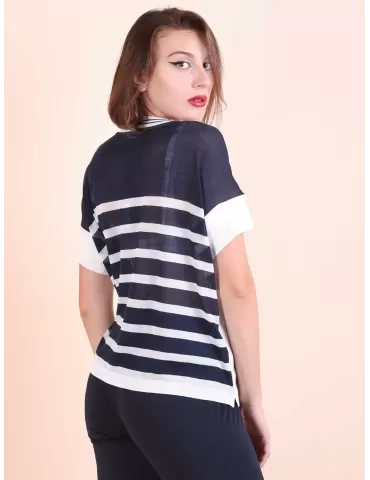 Riva Tricot blue and white striped knitted silk kimono blouse shirt 2