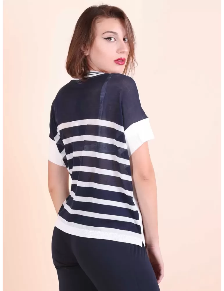 Riva Tricot online | Maglia kimono bianco e blu a righe fino alla 56