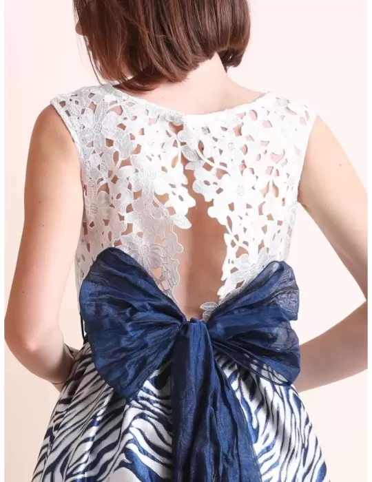 Sonia Pena 1190215 Blue lace long organza sand gold lurex dress