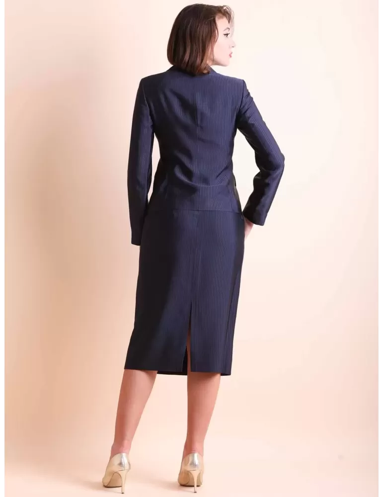 Abbracciavento Outlet | Tailleur seta gessato blu giacca e gonna Hella