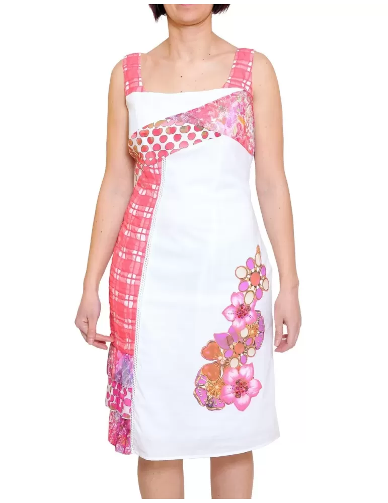 Completo abito e giacca cotone bianco e corallo Fuego Woman