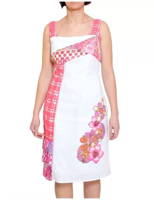 Outlet Fuego Woman | Completo abito e giacca cotone bianco e corallo